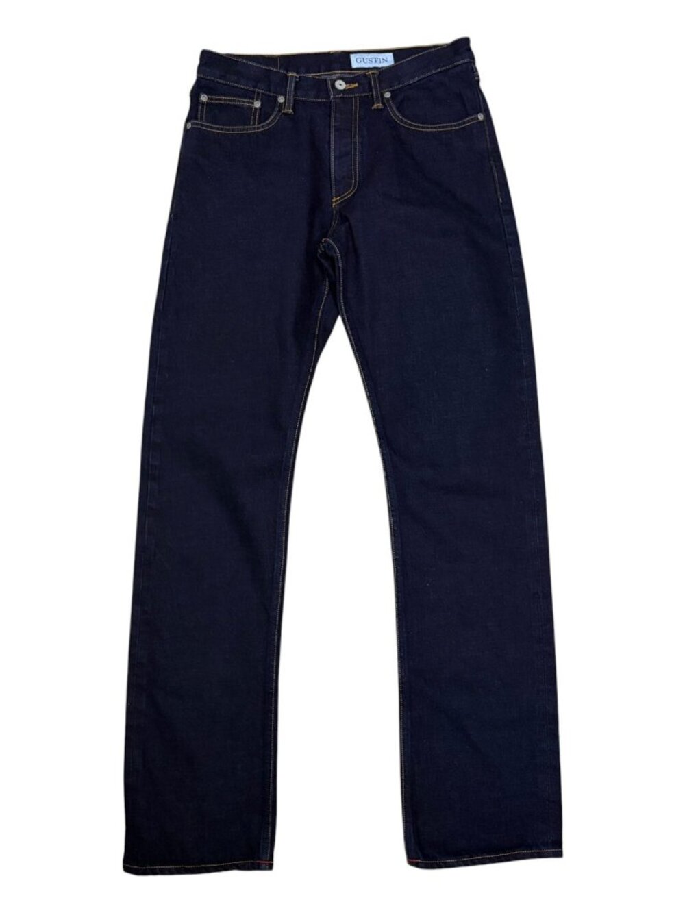 GUSTIN Selvedge Raw Denim Designer Straight Dark Wash Jeans Mens 32x36